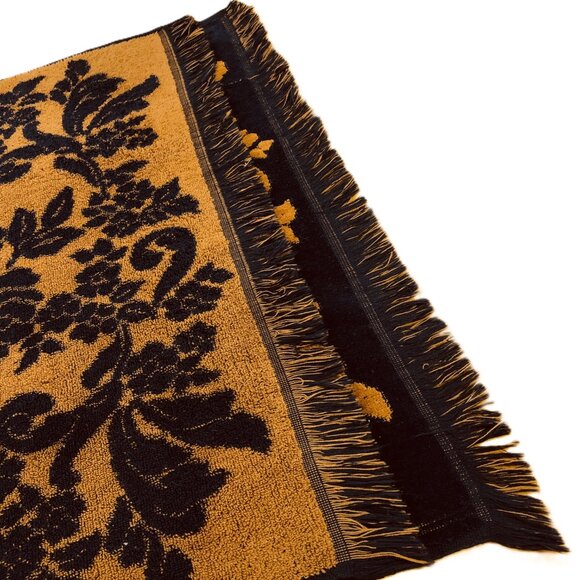 Vintage SEARS Navy Blue Rusty Gold Florals Bath Towel 25"x41" Reversible - Picture 7 of 10